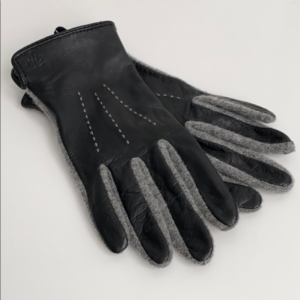 RALPH LAUREN leather wool tech touchscreen gloves